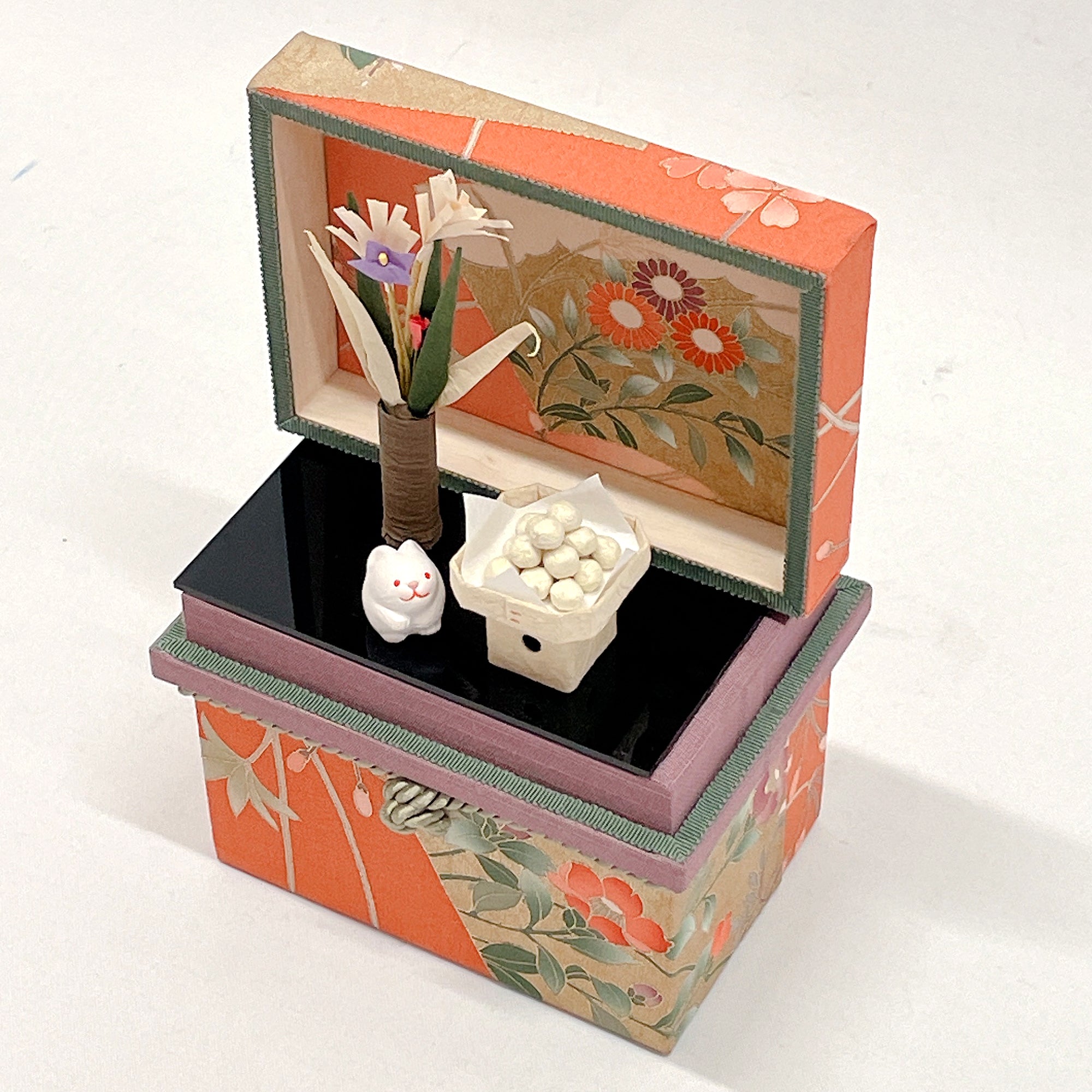 ミニ茶箱 お飾りセット【秋】コンパクト ミニチュア うさぎ お月見 かわいい 縁起 出産祝 誕生日 プレゼント