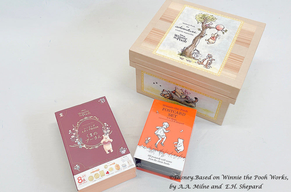 Disney ディズニー茶箱 「Winnie the Pooh: Adventure in Woods 」蘭字ラベル茶箱 プーさん ポストカード シーリングスタンプ 収納ボックス