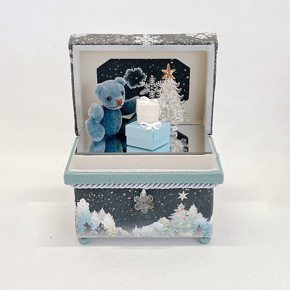 ミニ茶箱 風の彩「雪華(黒)」 クリスマスセット コンパクト ミニチュア 加賀友禅 テディベア クリスマスツリー プレゼントかわいい 誕生日 プレゼント 伝統工芸