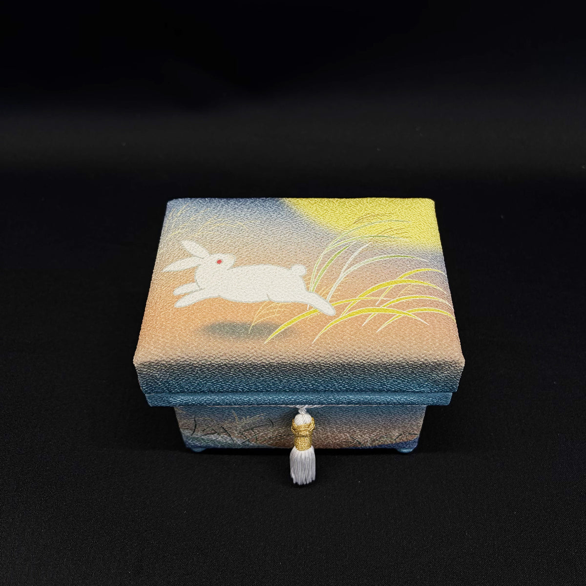 ミニ茶箱 風の彩「中秋の名月」 お飾りセット コンパクト ミニチュア 加賀友禅 お月見 月夜のうさぎ 伝統工芸