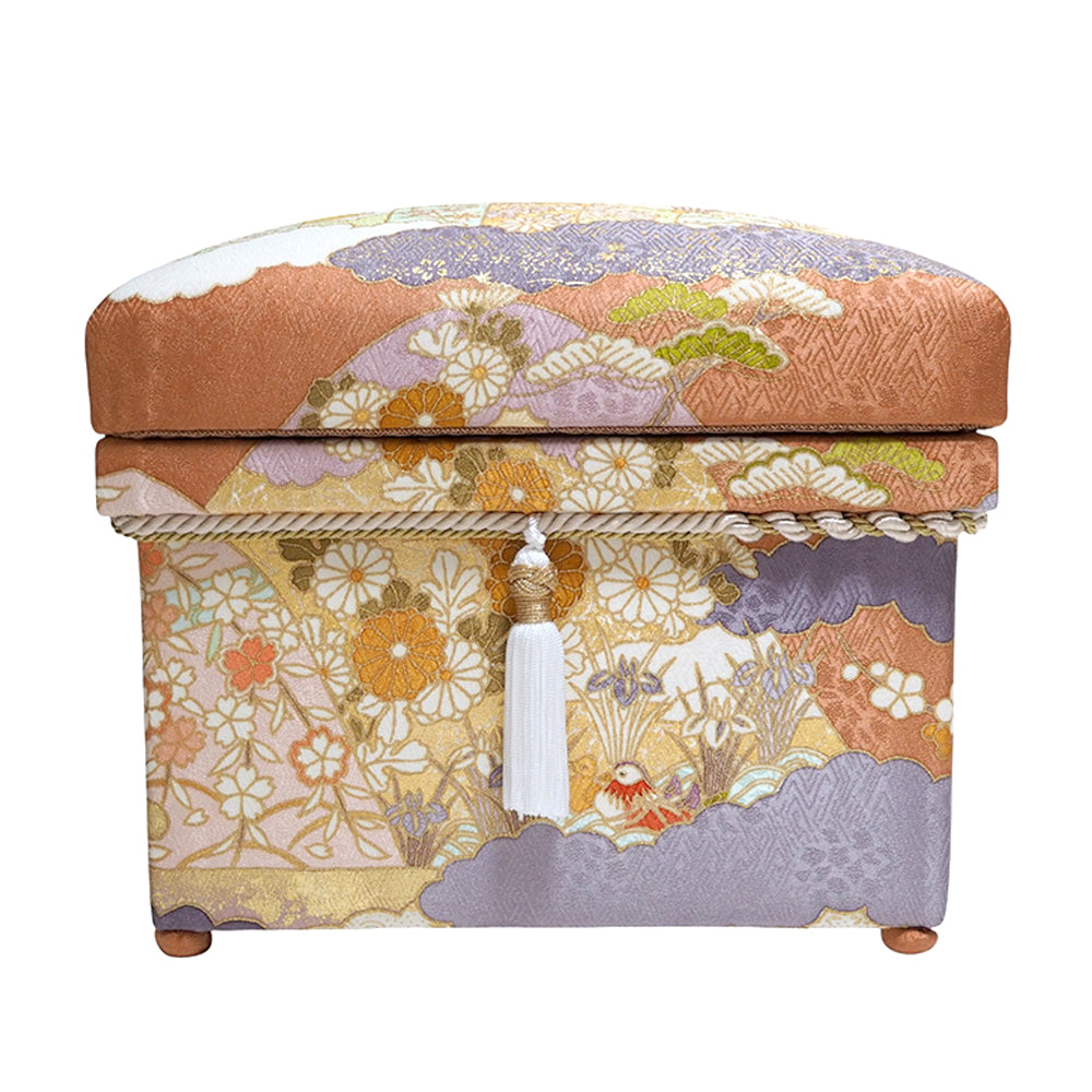 インテリア茶箱 1K型 藤井寛 手描き京友禅 「慶長山取幔幕図」 丹色