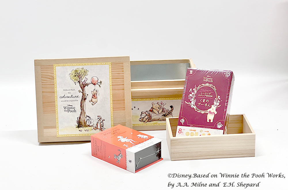 Disney ディズニー茶箱  「Winnie the  Pooh: Adventure  in Woods 」蘭字ラベル茶箱 プーさん ポストカード シーリングスタンプ  収納ボックス