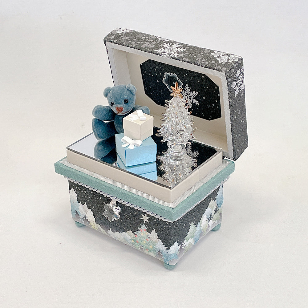 ミニ茶箱 　風の彩「雪華(黒)」 クリスマスセット　コンパクト　ミニチュア　加賀友禅　 テディベア クリスマスツリー　プレゼントかわいい　 誕生日 プレゼント 伝統工芸