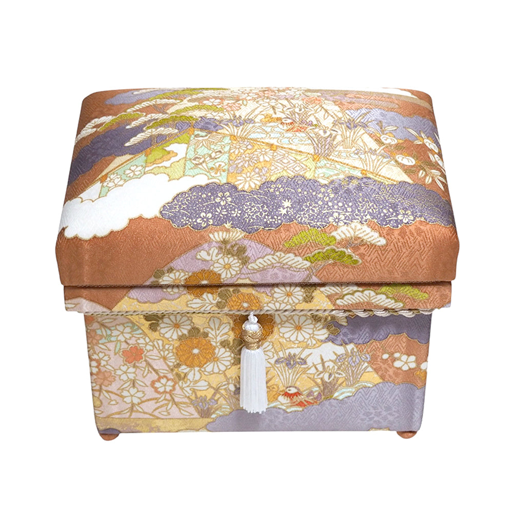 インテリア茶箱 1K型　藤井寛 手描き京友禅 「慶長山取幔幕図」 丹色　　　