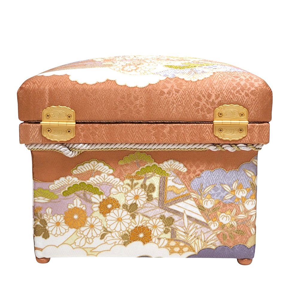 インテリア茶箱 1K型　藤井寛 手描き京友禅 「慶長山取幔幕図」 丹色　　　